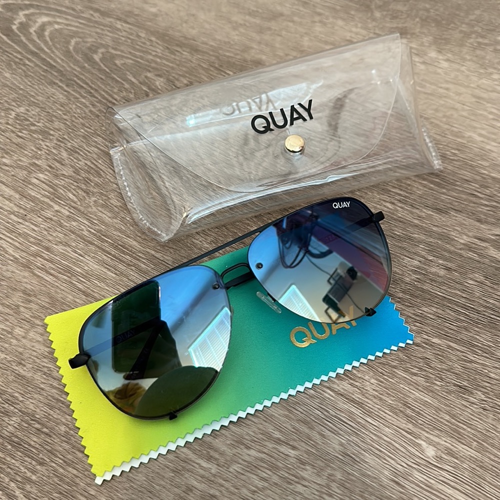 High Key Quay Rimless 126 Blue Lens Reflective Aviator Style Sunglasses